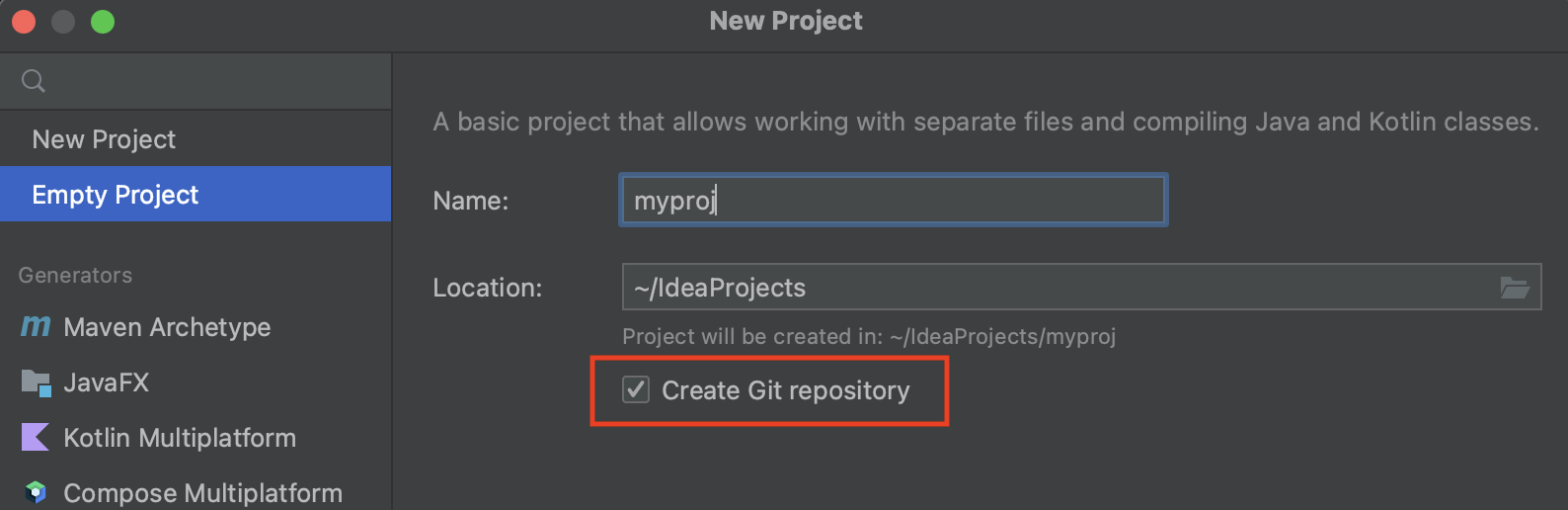 Create Git repository intelliJ